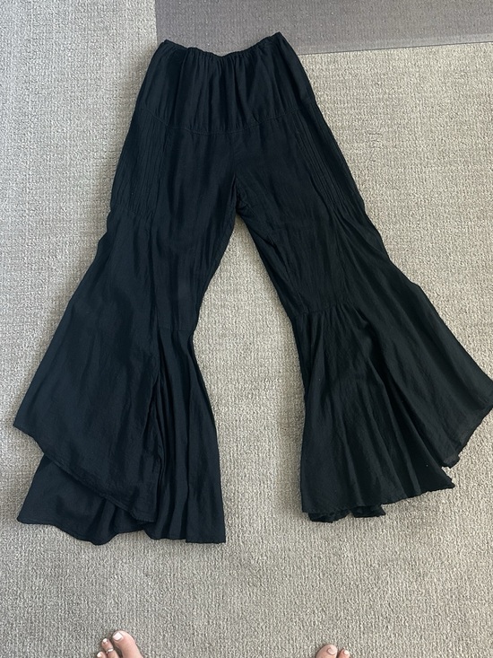 Cottonflower Clothing Pants - Black Wide Ruffle Boot Cut Pants